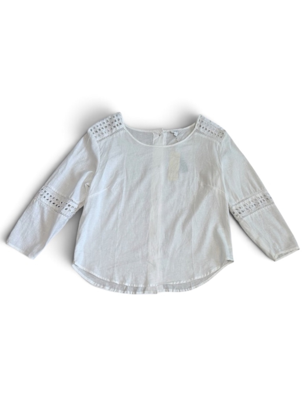 Sigrid Olsen Linen-Blend Crochet Lace Blouse White L Casual Coastal Resortwear